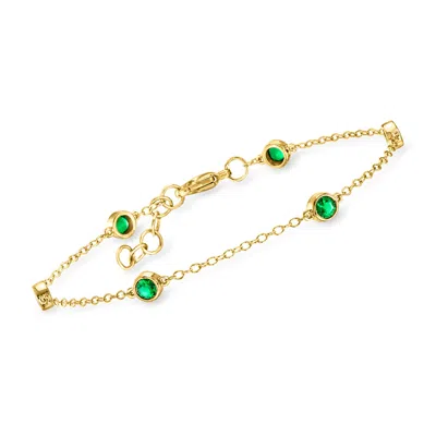 Rs Pure By Ross-simons Bezel-set Lab-grown Emerald Station Bracelet In 18kt Gold Over Sterling