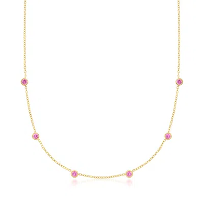 Rs Pure By Ross-simons Bezel-set Lab-grown Pink Sapphire Station Necklace In 18kt Gold Over Sterling In Purple