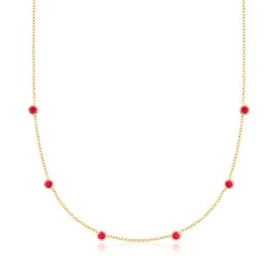 Rs Pure By Ross-simons Bezel-set Lab-grown Ruby Station Necklace In 18kt Gold Over Sterling In Multi