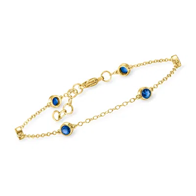 Rs Pure By Ross-simons Bezel-set Lab-grown Sapphire Station Bracelet In 18kt Gold Over Sterling In Silver