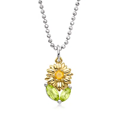 Rs Pure By Ross-simons Citrine And . Peridot Sunflower Pendant Necklace In Sterling Silver And 14kt Yellow G In Multi