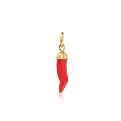 Rs Pure By Ross-simons Coral Italian Horn Charm In 14kt Yellow Gold In Orange