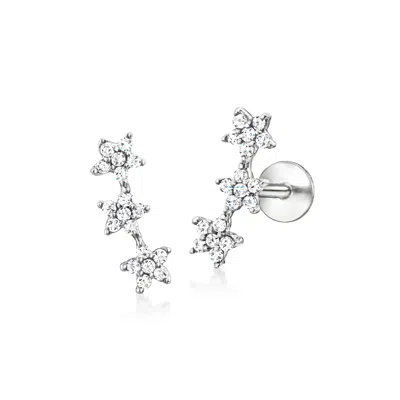 Rs Pure By Ross-simons Diamond 3-star Flat-back Earrings In Sterling Silver In White
