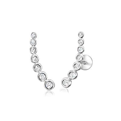 Rs Pure By Ross-simons Diamond Curved Flat-back Ear Climbers In Sterling Silver In White
