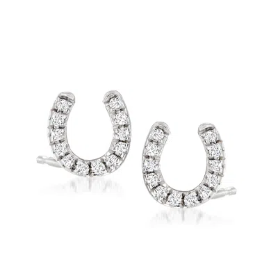 Rs Pure By Ross-simons Diamond Horseshoe Stud Earrings In Sterling Silver In Metallic