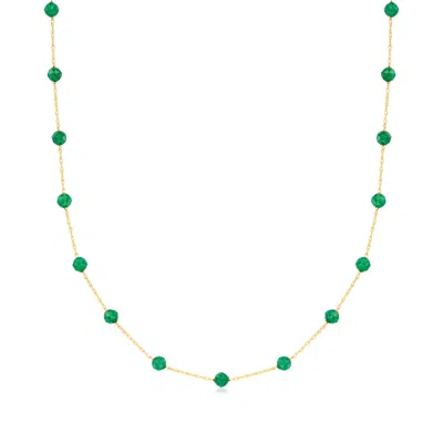 Rs Pure By Ross-simons Emerald Station Bead Necklace In 14kt Yellow Gold In Metallic