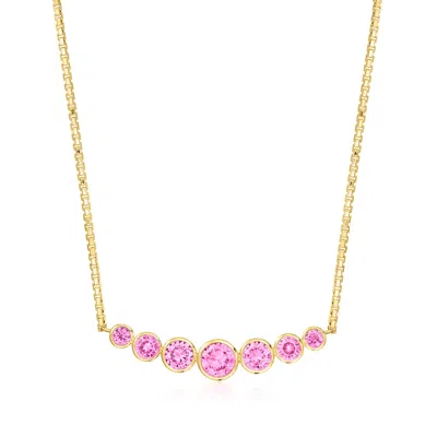 Rs Pure By Ross-simons Graduated Bezel-set Lab-grown Pink Sapphire Curved Bar Necklace In 18kt Gold Vermeil