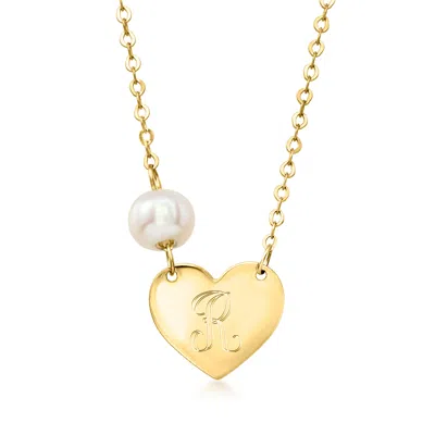Rs Pure By Ross-simons Italian 10kt Yellow Gold Plain Heart Necklace With 4.5mm Cultured Pearl