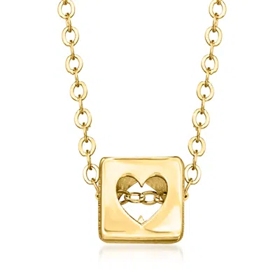 Rs Pure By Ross-simons Italian 14kt Yellow Gold Heart Cutout Cube Necklace