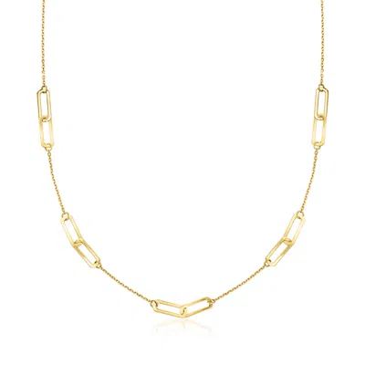 Rs Pure By Ross-simons Italian 14kt Yellow Gold Paper Clip Link Station Necklace
