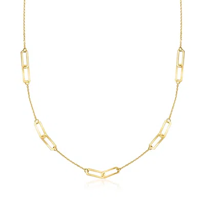 Rs Pure By Ross-simons Italian 14kt Yellow Gold Paper Clip Link Station Necklace