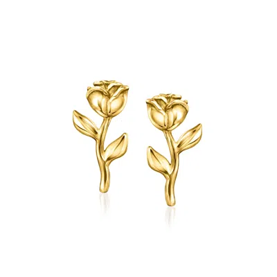 Rs Pure By Ross-simons Italian 14kt Yellow Gold Rose Flower Earrings In Transparent