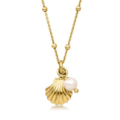 Rs Pure By Ross-simons Italian 18kt Gold Over Sterling Shell Necklace With 5-5.5mm Cultured Pearl In Red
