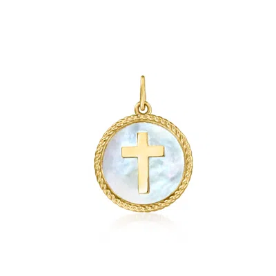 Rs Pure By Ross-simons Italian Mother-of-pearl Cross Charm In 14kt Yellow Gold In Multi