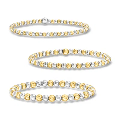 Rs Pure By Ross-simons Italian Sterling Silver And 18kt Gold Over Sterling Jewelry Set: 3 3-5mm Bead Stretch