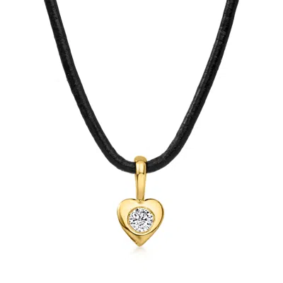 Rs Pure By Ross-simons Lab-grown Diamond Heart Pendant Necklace In 18kt Gold Over Sterling With Black Leathe