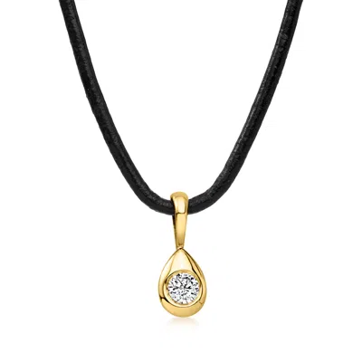Rs Pure By Ross-simons Lab-grown Diamond Teardrop Pendant Necklace In 18kt Gold Over Sterling With Black Lea