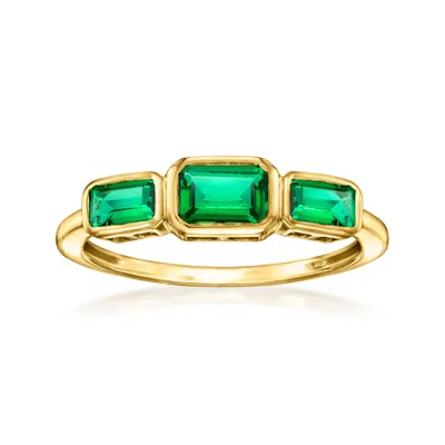 Rs Pure By Ross-simons Lab-grown Emerald 3-stone Ring In 18kt Gold Over Sterling