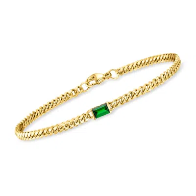 Rs Pure By Ross-simons Lab-grown Emerald Curb-link Bracelet In 18kt Gold Over Sterling