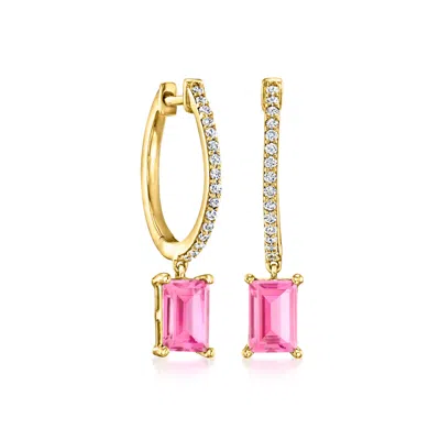 Rs Pure By Ross-simons Lab-grown Pink Sapphire And . Lab-grown Diamond Hoop Drop Earrings In 18kt Gold Over  In Multi
