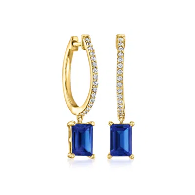 Rs Pure By Ross-simons Lab-grown Sapphire And . Lab-grown Diamond Hoop Drop Earrings In 18kt Gold Over Sterl In Blue