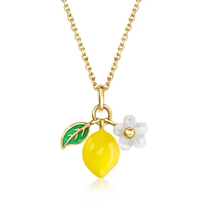Rs Pure By Ross-simons Multicolored Enamel Lemon And Mother-of-pearl Flower Charm Necklace In 18kt Gold Over In Neutral