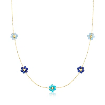 Rs Pure By Ross-simons Multi-gemstone Bead Flower Necklace In 14kt Yellow Gold