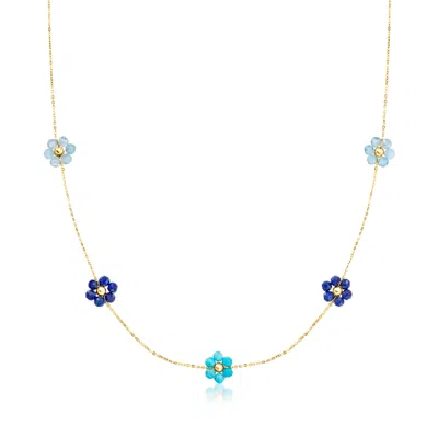 Rs Pure By Ross-simons Multi-gemstone Bead Flower Necklace In 14kt Yellow Gold