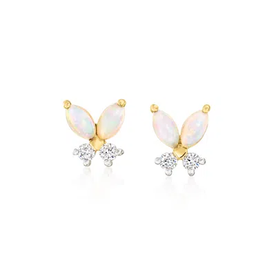 Rs Pure By Ross-simons Opal And . Lab-grown Diamond Butterfly Earrings In 14kt Yellow Gold In Multi