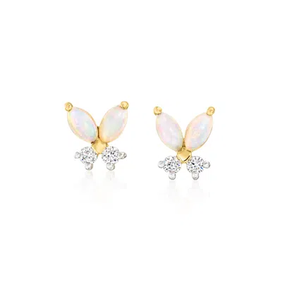 Rs Pure By Ross-simons Opal And . Lab-grown Diamond Butterfly Earrings In 14kt Yellow Gold In Gray