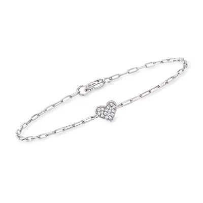 Rs Pure By Ross-simons Pave Diamond Heart Paper Clip Link Bracelet In Sterling Silver In Metallic