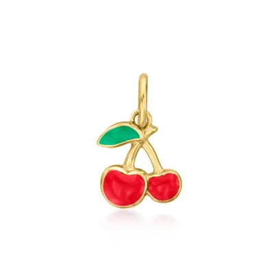 Rs Pure By Ross-simons Red And Green Enamel Cherries Charm In 14kt Yellow Gold In White