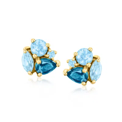 Rs Pure By Ross-simons Tonal Blue Topaz Earrings In 14kt Yellow Gold