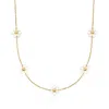 Rs Pure Ross-simons 3-3.5mm Cultured Pearl Flower Station Necklace In 14kt Yellow Gold In Gold