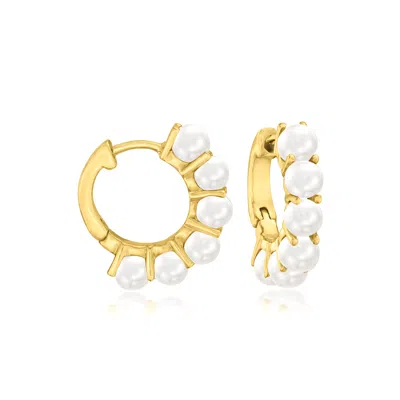 Rs Pure Ross-simons 3mm Cultured Pearl Huggie Hoop Earrings In 14kt Gold In Yellow