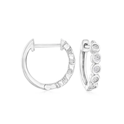 Rs Pure Ross-simons Bezel-set Diamond Huggie Hoop Earrings In Sterling Silver In White