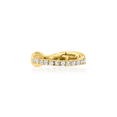 Rs Pure Ross-simons Diamond-accented Single Ear Cuff In 14kt Yellow Gold In White