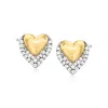 Rs Pure Ross-simons Diamond Double-heart Stud Earrings In Sterling Silver And 14kt Yellow Gold In White