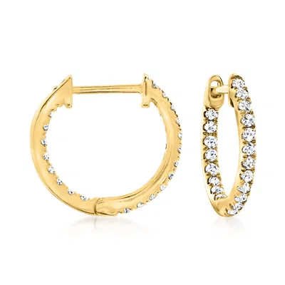 Rs Pure Ross-simons Diamond Inside-outside Huggie Hoop Earrings In 14kt Yellow Gold In White