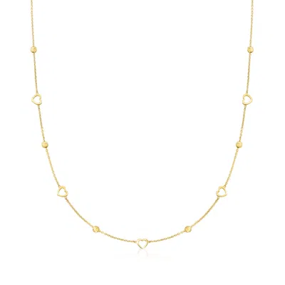 Rs Pure Ross-simons Italian 14kt Yellow Gold Bead And Heart Station Necklace