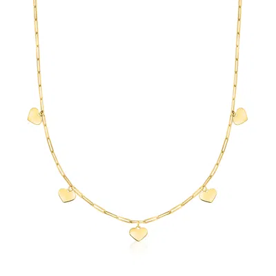 Rs Pure Ross-simons Italian 14kt Yellow Gold Heart Charm Paper Clip Link Necklace In Multi