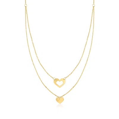 Rs Pure Ross-simons Italian 14kt Yellow Gold Heart Double Necklace In Multi