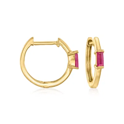 Rs Pure Ross-simons Ruby Huggie Hoop Earrings In 14kt Yellow Gold In Red