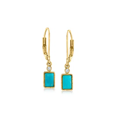 Rs Pure Ross-simons Turquoise Drop Earrings In 14kt Yellow Gold In White