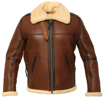 Pre-owned Rsh Leathercraft Men's B6 Bomber Real Shearling Redskin Sheepskin Flight Aviator Jacket In Brown
