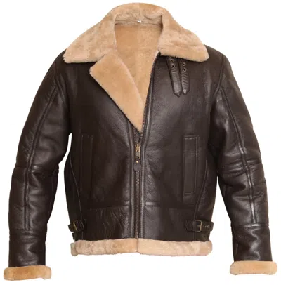 Pre-owned Rsh Leathercraft Men's Raf Brown Real Shearling Real Sheepskin Leather Bomber Jacket