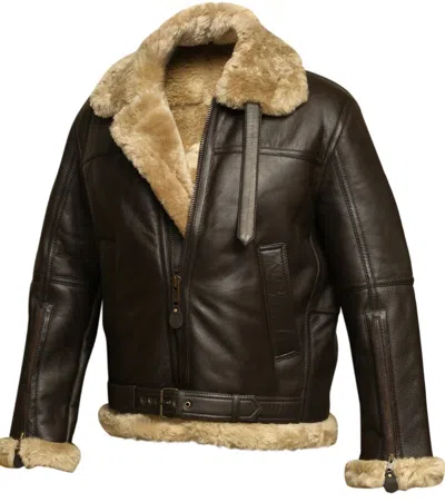 Pre-owned Rsh Leathercraft Raf Aviator Brown Bomber Real Shearling Real Sheepskin Leather Flight Jacket