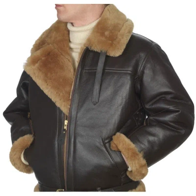 Pre-owned Rsh Leathercraft Raf Aviator Brown Bomber Real Shearling Sheepskin Leather Bomber Flight Jacket
