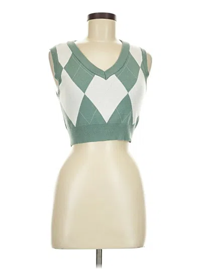 Pre-owned Rsq Tank Top Green Argyle Pattern Strapless Neckline Tops