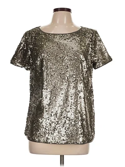 Pre-owned Rsvp By Talbots Short Sleeve Top Silver Metallic Pattern Scoop Neck Tops
